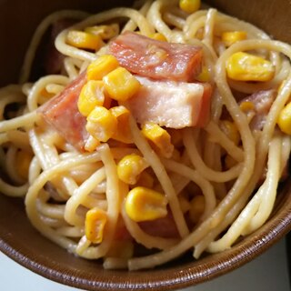 ベーコンとコーンの醤油マヨネーズパスタ